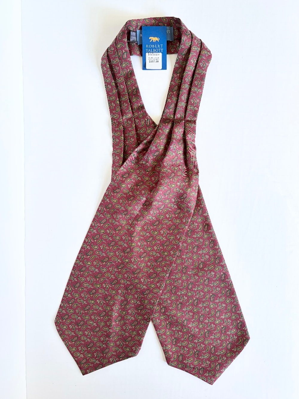 Robert Talbott Holmes Silk Maroon Paisley Print Ascot Cravat Made in Italy NWT
